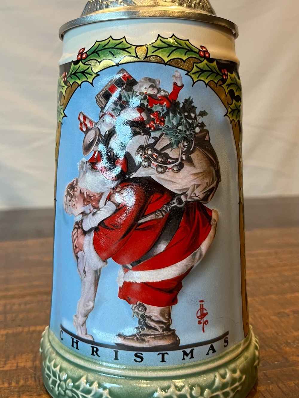Budweiser Christmas Stein with Red, Green, Blue, Gold Accents